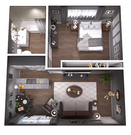 Floor plan for 1 bed, 1 bath